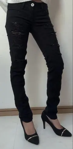 SLY JEANS ブラック ダメージスキニー 25 美脚 細身