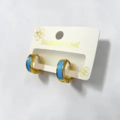 サークルピアス 水色 18Kメッキ ステンレス 中折れ式 レジン ワイド