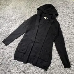 UNIQLO フード付きロングニットカーディガン L 黒