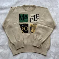 90s古着 PARIS SPORT レトロ クルーネックニット L カレッジロゴ