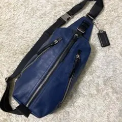 【極美品】コーチ トンプソン ショルダーバッグ レザー ネイビー 紺 希少