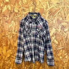 Von Dutch 長袖シャツ チェック柄 ネイビー パープル レディース Mのサムネイル