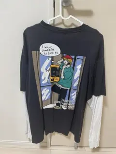 グラフィックTシャツ 黒 レイヤードスタイル　古着