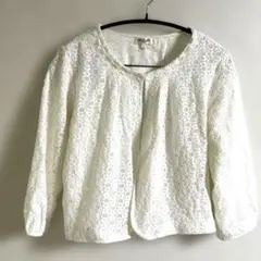 SOUP ホワイトレース ノーカラージャケットM良好、一点張り限定品