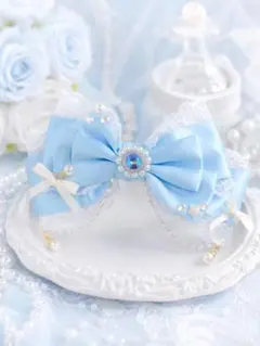♡ 水色界隈 天使界隈 リボン ヘアクリップ レース パール ハンドメイド ♡