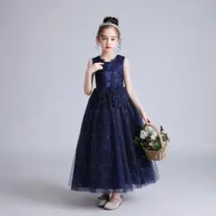 ネイビー150子供ドレス  ピアノ発表会 ドレス 結婚式 女の子 演奏会