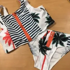 フロントジップ セパレート水着 ヤシの木柄　Ｌサイズ