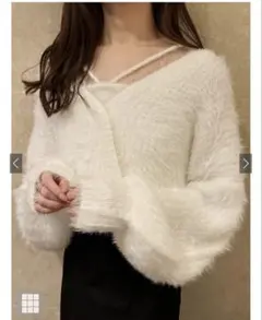 GRL grl キャミ付きラメシャギーニットカシュクールトップス mb1572白