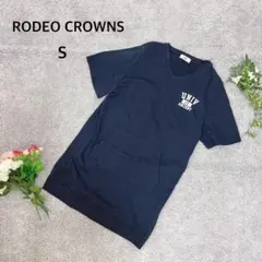 ロデオクラウンズ チュニック Tシャツ 紺 S バックロゴ 半袖 ポケット付きのサムネイル
