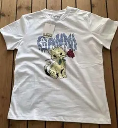 GANNI Tシャツ ホワイト 猫 バラ グラフィック Sのサムネイル