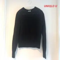 【UNIQLO U】透かし編み ブラック 長袖ニット レディース Lサイズ