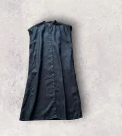 比較的美品✨　値下　無印良品　洗いざらしフレンチスリーブワンピース　リネン　黒のサムネイル