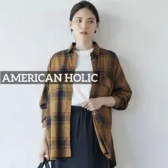 k0195 AMERICAN HOLIC とろみバックタックBIGチェックシャツ