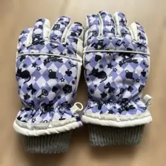 子供用紫と白チェック手袋　アリス柄　5歳