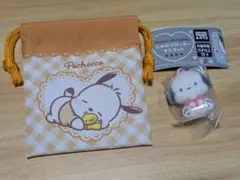 ポチャッコ 巾着袋＆ふわふわフロッキーマスコット セット