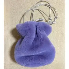 巾着　ファー　ハンドバッグ　ショルダーバッグ　パープル　紫