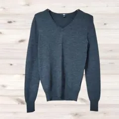 A1618 UNIQLO ニット セーター 長袖(S) グレー ウール Vネック