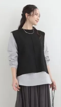 未使用　シューラルー　ニットベストとブラウス　2点セット　黒　ストライプ　M