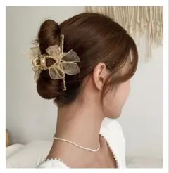 バンスクリップ シフォン レース ヘアクリップ 大人可愛い ヘアアクセ 結婚式