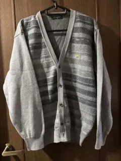 GoldenBearグレー ストライプ ウールカーディガン 日本製M