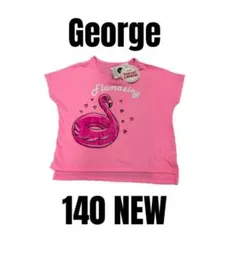 新品未使用【George ジョージ】フレンチスリーブトップス　フラミンゴ　140