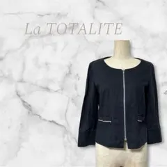 La TOTALITE 日本製 綿麻混 ノーカラー ジップジャケット 紺 38のサムネイル