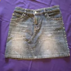 デニム ミニスカート ビジュー付き