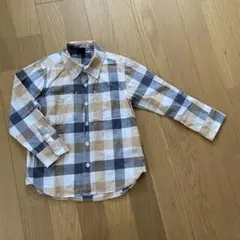 処分価格ベビーGAP　長袖ボタンダウンシャツ　チェック柄ベージュ×グレー100
