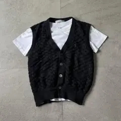 90s Vintage サマーニットベスト　短丈　刺繍　手編み　海外　アメカジ