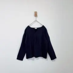 アーバンリサーチ ドアーズ　Vネックブラウス　長袖カットソー　ネイビー　伸縮性