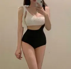 ビキニ　肩リボン　連結ビキニ　オシャレ　海　XL 腰高　脚長効果ビキニ