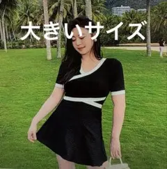水着　ワンピース　レディース水着　水泳　大きいサイズ　半袖ワンピ　パンツ付き