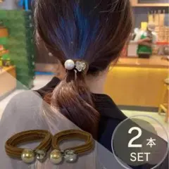 ヘアゴム 2点セット パール ビジュー ブラウン 大人かわいい