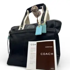 美品　COACH　コーチ　トートバッグ　ナイロン　ロゴ　黒　A4収納◎　肩掛け◎