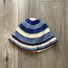 リバーシブルストライプ柄クロシェットバケツハット 52cm