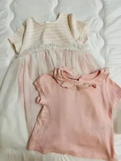プチバトー　フリル付きピンクドレスとトップスセット