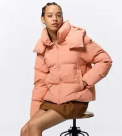 GU ピンク ウォームパデッドブルゾン　ダウンジャケット フード付き　M