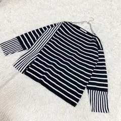 長袖カットソー　ボーダー　ストライプ　アシンメトリー