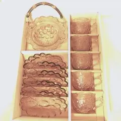 昭和レトロ　アンバー色ガラス食器セット