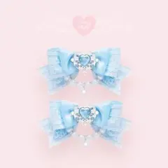 ヘアクリップ　魔法少女　量産型　水色　青　地雷　推し色　ロリータ　リボン