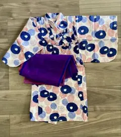 子供用 浴衣 90㎝-100cm 女の子 ドット模様 帯付き お祭り セット