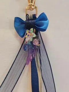 青系リボンのキーホルダー バックチャーム
