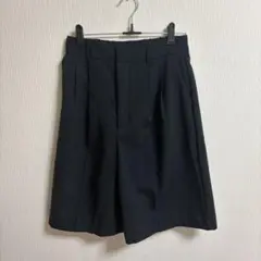 ブラック ハイウエスト プリーツ ハーフパンツ