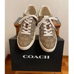 COACH ☺︎ 美品 ☺︎ スニーカー 24.5㌢ シグネチャー 箱付 ベージュ 