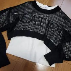 メッシュ編み クロップドトップス 　レイヤード