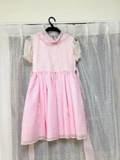 値下げ:ドレス子供用130ピンクのレースドレス 半袖