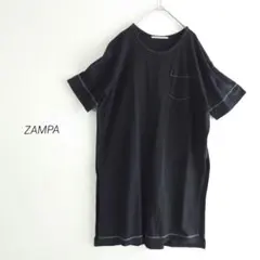 ZAMPA ザンパ カットソーワンピース スリット チュニック 綿 黒 LLのサムネイル
