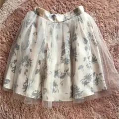 春スカート、花柄スカート シフォン 膝丈 レース