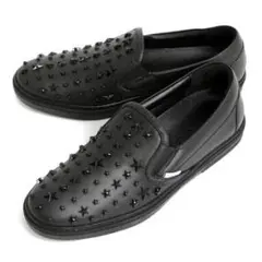 【美品】サイズ42／JIMMY CHOO スタッズ付きブラックスリッポン