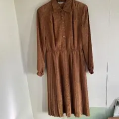 ブラウン花柄長袖シャツワンピース 11